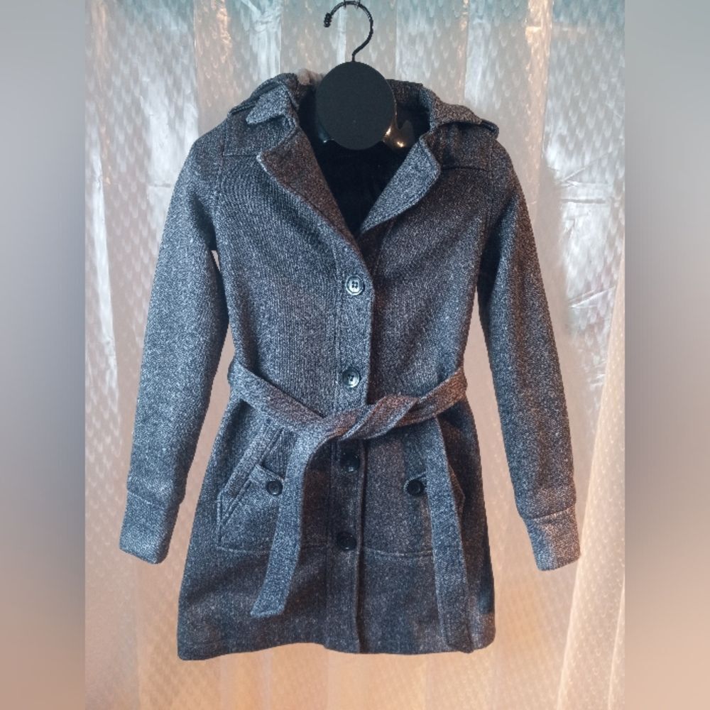 Yoki DarkโGray Coat Women's Size S Hooded Belted Jacket